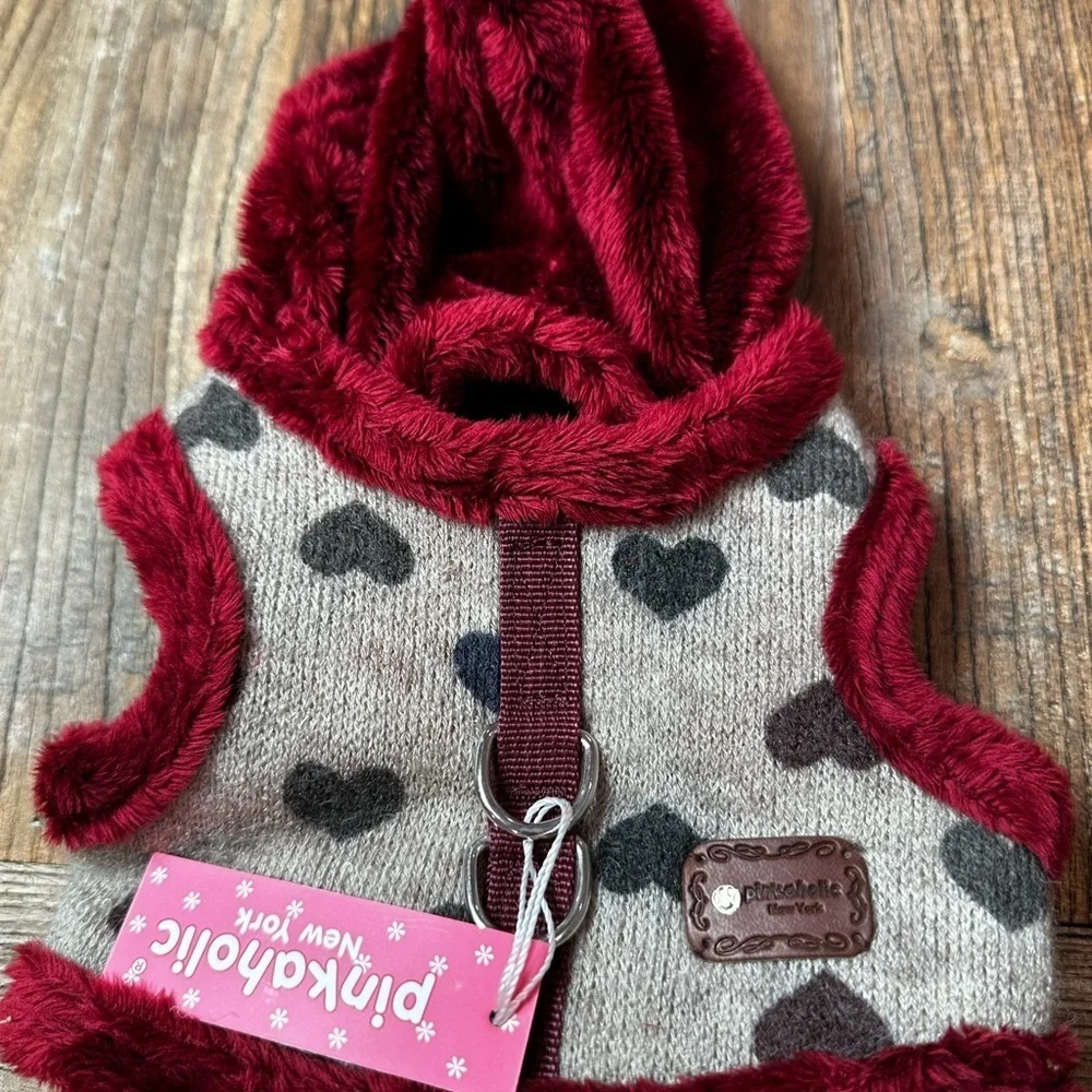 Red and brown Heart Patterned Dog Hoodie